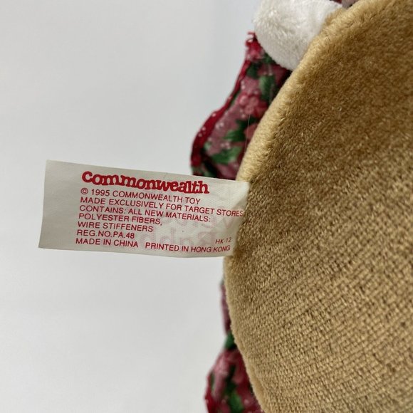 Commonwealth Velveteen Rabbit 12” Plush Bunny Red Floral Dress Bow Vtg 1995 - Picture 8 of 10